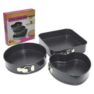 3 piece non-stick cake mould set with heart, round, and square shapes in Sri Lanka